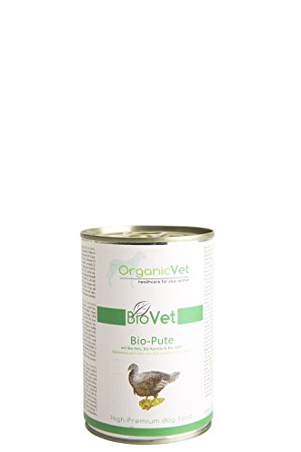 OrganicVet Hund Nassfutter BioVet Bio-Pute mit Bio-Reis, Bio-Karotte und Bio-Apfel, 6er Pack (6 x 400 g) von OrganicVet