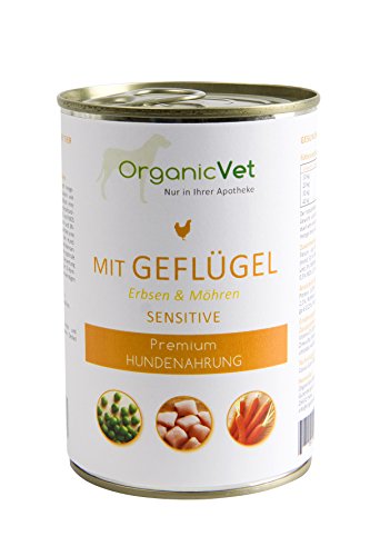 OrganicVet Hund Nassfutter Sensitive Geflügel mit Erbsen und Möhren, 6er Pack (6 x 400 g) von OrganicVet