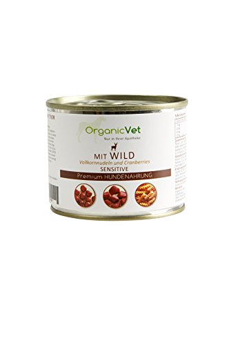 OrganicVet Hund Nassfutter Sensitive Wild mit Vollkornnudeln und Cranberries, 6er Pack (6 x 200 g) von OrganicVet