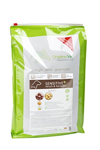 OrganicVet Hund Trockenfutter Sensitive + getreidefrei Hirsch & Kartoffel, 1er Pack (1 x 10 kg) von OrganicVet