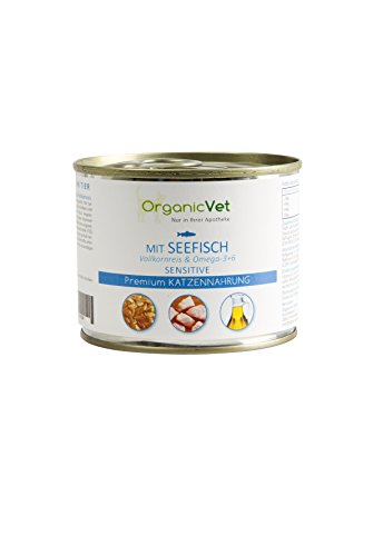 OrganicVet Katze NassfutterSensitive Sensitive Seefisch mit Naturreis, 6er Pack (6 x 200 g) von OrganicVet