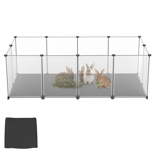 ORHEYA 12PC Set Kleintiergehege mit Bodenplatten & Abnehmbarer Matte – Freigehege für Hunde, Katzen & Kaninchen, Stecksystem, 143×73×46 cm, Hundegehege, Kleintierkäfig, Kaninchenstall Nagergehege von ORHEYA