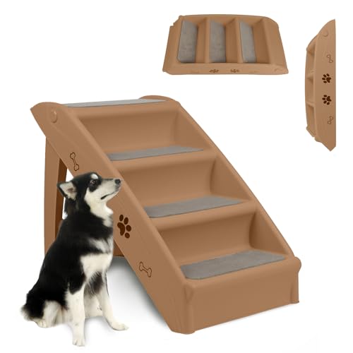 ORHEYA Hundetreppe für Kleine Hunde, Haustiertreppe 4 Stufen Katzentreppe für Alte Katzen, Kunststoff Faltbare Hundetreppe für Bett 50cm Hoch, Belastbarkeit bis zu 75kg Braun ORHEYA Hundetreppe für Kleine Hunde, Haustiertreppe 4 Stufen Katzentreppe für Alte Katzen, Kunststoff Faltbare Hundetreppe für Bett 50cm Hoch, Belastbarkeit bis zu 75kg Braun von ORHEYA