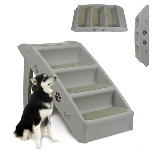 ORHEYA Hundetreppe für Kleine Hunde, Haustiertreppe 4 Stufen Katzentreppe für Alte Katzen, Kunststoff Faltbare Hundetreppe für Bett 50cm Hoch, Belastbarkeit bis zu 75kg Grau ORHEYA Hundetreppe für Kleine Hunde, Haustiertreppe 4 Stufen Katzentreppe für Alte Katzen, Kunststoff Faltbare Hundetreppe für Bett 50cm Hoch, Belastbarkeit bis zu 75kg Grau von ORHEYA