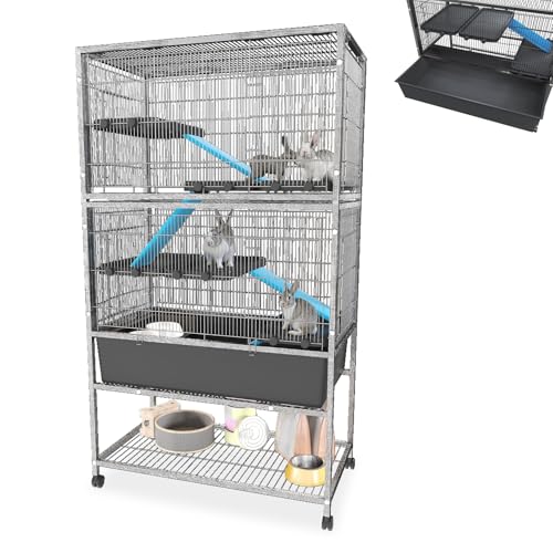 ORHEYA Kleintierkäfig Rattenkäfig Hamsterkäfig, Meerschweinchenkäfig Nagerkäfig Frettchenkäfig mit Rollen, Sicherheitsverschluss, 6 Plattformen, 4 Rampen mit Stoffbezug – Doppelt von ORHEYA