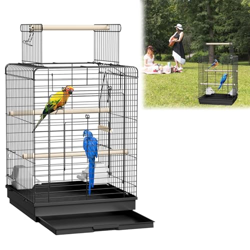 ORHEYA Vogelkäfig mit Offenem Dach – Vogelvoliere für Wellensittiche, Papageien und Sittiche – Wellensittichkäfig inkl. Holzstangen und Futternäpfe, Vogelhaus Typ C von ORHEYA