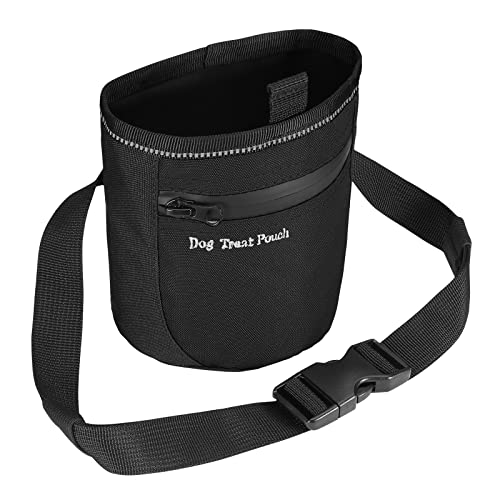 ORIA Leckerlibeutel für Hundetraining, Magnetverschluss, tragbare Hundeleckerli-Tasche, mit verstellbarem Hüftgurt, eingebautem Kotbeutelspender, für Training, Spazierengehen, Wandern, Schwarz von ORIA