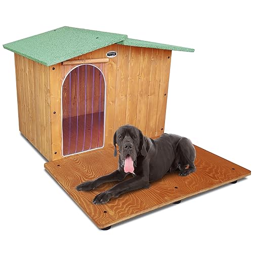 Hundehütten Hundehaus Hundehöhle mit Terrasse Aus Massiv Holz Echtholz Geshenk THERMOVORHANG Made in Italy Mod. Oasi E - Deutsche Dogge 119x153xH87 von ORIGINAL LEGNO
