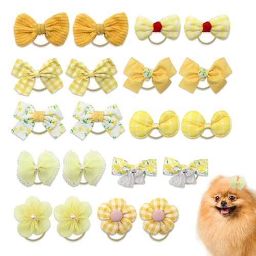 ORNAROVI Kleine Hundeschleifen mit Gummibändern, handgefertigt, kleine Haarschleifen für weibliche Hunde, niedliche Welpenschleifen mit Spitze, Organza, Perlen für Katzen, Kaninchen, von ORNAROVI