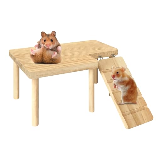 Hamsterkäfig-Plattform, hölzerne Hamster-Kletterleiter, Hölzerne Hamster-Spielplattform mit Leiter für Hamster, Rennmäuse, Mäuse oder ähnlich große Haustiere von ORTUH