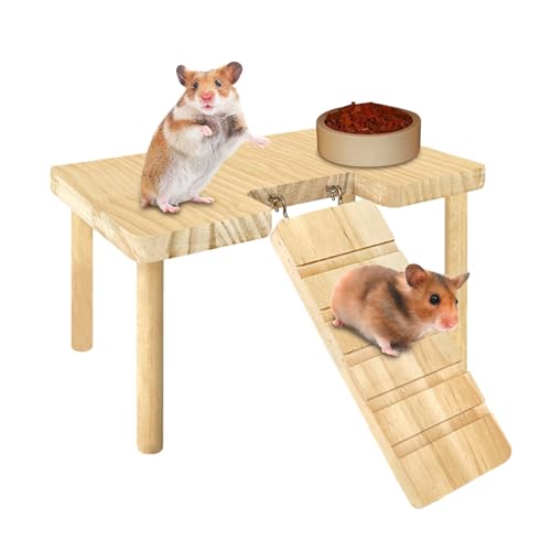 Hamsterkäfig-Plattform, hölzerne Hamster-Kletterleiter, Hölzerne Hamster-Spielplattform mit Leiter für Hamster, Rennmäuse, Mäuse oder ähnlich große Haustiere von ORTUH