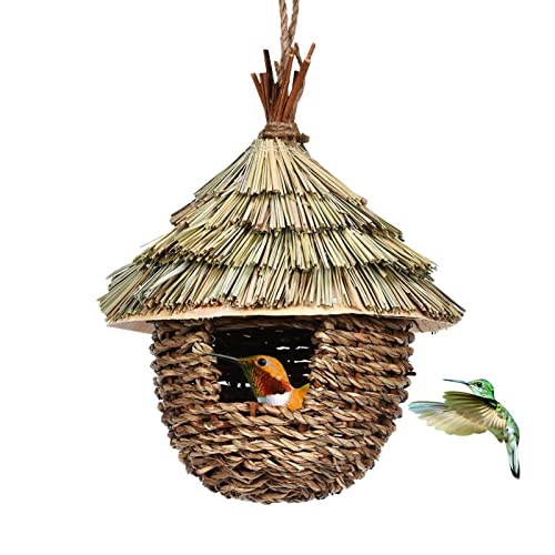 ORTUH Handgewebtes Kolibri-Nest-Haus – charmantes dekoratives Kolibri-Haus – natürliches Gras aufgehängtes Vogel-Hausnest für Garten, Terrasse, Rasen, Büro, Innendekoration von ORTUH