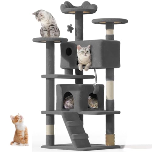 OS MOTOR Kratzbaum für Indoor-Katzen, große Erwachsene, niedlich/hoch, moderner Katzenbaum für große Katzen, 9 kg, Plüsch-Katzenhaus mit Kratzstämmen, Hängematte, baumelnder Ball, Rauchgrau, 137,2 cm OS MOTOR Kratzbaum für Indoor-Katzen, große Erwachsene, niedlich/hoch, moderner Katzenbaum für große Katzen, 9 kg, Plüsch-Katzenhaus mit Kratzstämmen, Hängematte, baumelnder Ball, Rauchgrau, 137,2 cm von OS MOTOR