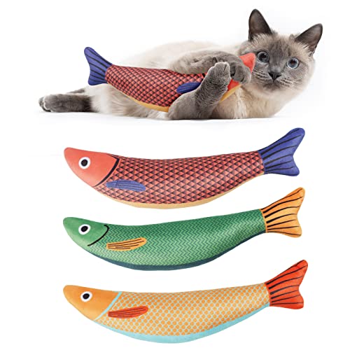 OSDUE Katzenminzen Spielzeug, 3 Stück Fisch Katzenminze Spielzeug, Simulation Fisch, Katzenminze Zähne Reinigung Dental Katzenspielzeug, Plüsch Fischspielzeug für Katze und Kitten von OSDUE