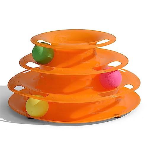 3-stufiges Drehteller-Katzenspielzeug, Bälle mit bunten Bällen, interaktives Kätzchen-Spaß, geistige körperliche Bewegung, Puzzle-Spielzeug (Farbe : Orange) von OSKOE