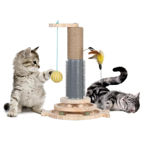OSKOPWRC Katzenkratzbaum mit Sisalseil, Katzenkratzer Kätzchenspielzeug, Interaktiver Katzenkratzstab für Indoor-Katzen, Katzenminze Teaser, 3-stöckiges Spielzeug-Ballbahn, Stabiler Holzsockel, OSKOPWRC Katzenkratzbaum mit Sisalseil, Katzenkratzer Kätzchenspielzeug, Interaktiver Katzenkratzstab für Indoor-Katzen, Katzenminze Teaser, 3-stöckiges Spielzeug-Ballbahn, Stabiler Holzsockel, von OSKOPWRC
