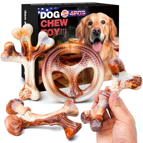 OSORD Hunde-Kauspielzeug für aggressive Kauer, unzerstörbares Hundespielzeug mit Speckgeschmack, robustes Hundespielzeug, langlebiges Nylon, Knochenspielzeug für kleine und mittelgroße Rassen, von OSORD