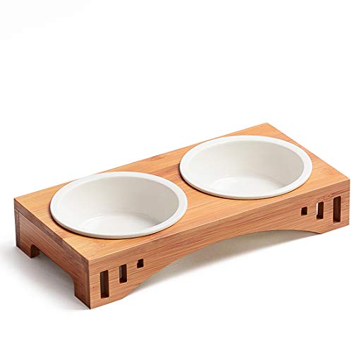 Keramik-Hundenäpfe Kleine Hundenäpfe für Futter und Wasser mit erhöhtem Bambusständer von Companet