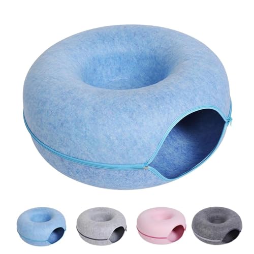 Meowmaze Cat Bed, Meow Maze Tunnel Bed, Round Felt Cat Tunnel Removable Cat Nest Bed, Washable Interior Cat Play Tunnel for About 9 Lbs Small Pets (L,Blue) von OSTRI