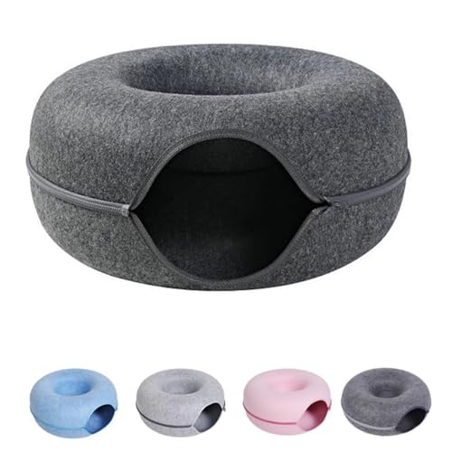 Meowmaze Cat Bed, Meow Maze Tunnel Bed, Round Felt Cat Tunnel Removable Cat Nest Bed, Washable Interior Cat Play Tunnel for About 9 Lbs Small Pets (L,Dark Gray) von OSTRI