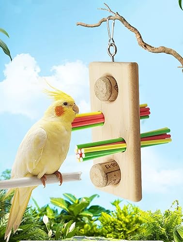 Papageien-Käfig-Spielzeug zum Aufhängen, mit Kiefernholz, weiche Korken für kleine bis normale Papageien, Nymphensittiche, Vögel von OSWINMART