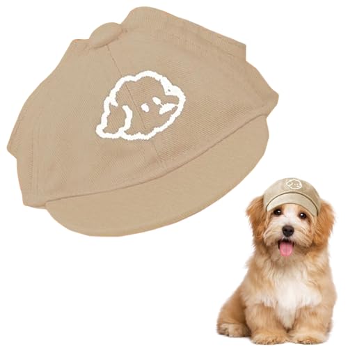 Baseballkappe für Hunde, niedliche Stickerei, Haustier-Sonnenhut mit Ohrlöchern, verstellbarer Sonnenschutz, Hundevisier für Welpen, kleine Hunde, Katzen, Outdoor-Sport (Khaki) von OTKARXUS
