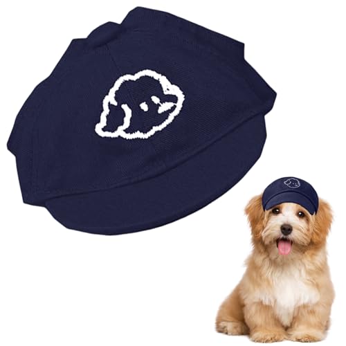 Baseballkappe für Hunde, niedliche Stickerei, Haustier-Sonnenhut mit Ohrlöchern, verstellbarer Sonnenschutz, Hundevisier für Welpen, kleine Hunde, Katzen, Outdoor-Sport (Marineblau) von OTKARXUS