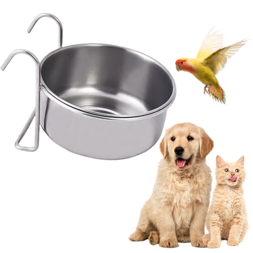Futterschale für Vögel, 1 Stück, abnehmbarer Edelstahlnapf für Papageien, Wasserfutter mit Haken, zum Aufhängen, Vogelkäfig, Futternapf für Haustiere, Hunde, Papageien, Nymphensittiche, Wellensittiche von OTKARXUS