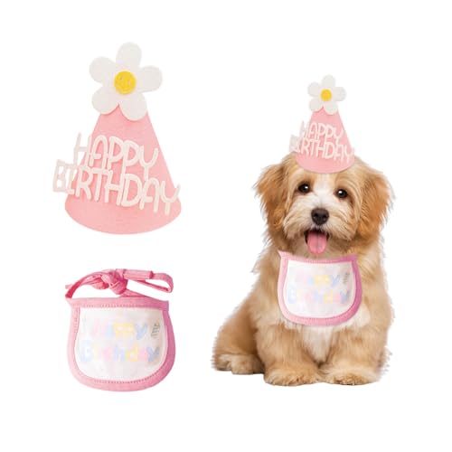 Geburtstagshut für Hunde, Katzen, Geburtstagsmütze, Schal, Set, Hundegeburtstag, Bandana, Lätzchen, Partyhut, Geburtstagsparty-Zubehör für Welpen, Kätzchen, Hunde, Rosa, 2 Stück Geburtstagshut für Hunde, Katzen, Geburtstagsmütze, Schal, Set, Hundegeburtstag, Bandana, Lätzchen, Partyhut, Geburtstagsparty-Zubehör für Welpen, Kätzchen, Hunde, Rosa, 2 Stück von OTKARXUS