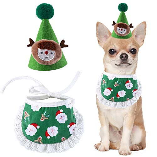 Haustier-Weihnachtsmütze Schal, 1 Set Hund Weihnachtsmann Elch Kostüm Outfit Set, verstellbares Hunde-Weihnachts-Bandana niedliche Lätzchen Haustierkleidung für Weihnachten, Festival, Welpen, Kätzchen von OTKARXUS