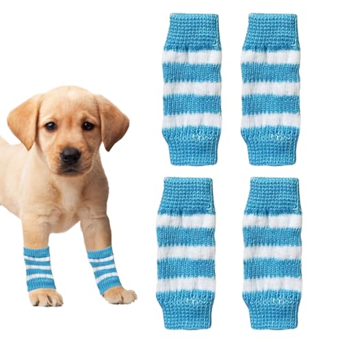 Hunde-Beinstulpen für den Winter, weich, warm, Streifenmuster, gestrickt, Ellenbogenschutz, elastischer Haustier-Beinschutz für Kätzchen, Welpen, kleine, mittelgroße Hunde, Katzen, Blau, Größe L, 4 Hunde-Beinstulpen für den Winter, weich, warm, Streifenmuster, gestrickt, Ellenbogenschutz, elastischer Haustier-Beinschutz für Kätzchen, Welpen, kleine, mittelgroße Hunde, Katzen, Blau, Größe L, 4 von OTKARXUS