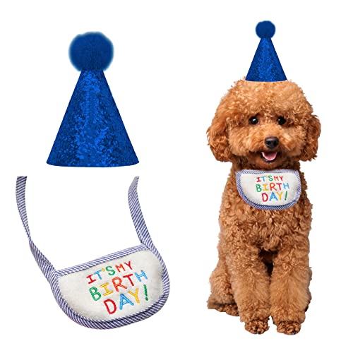 Hunde-Geburtstags-Bandana-Hut-Set, 1 Set Haustier-Geburtstagsparty-Zubehör, Hundeparty-Hut mit Lätzchen, Katzen-Kostüme, Kopfbedeckung, Zubehör für Katzen und Hunde, Jungen, Mädchen (blau) von OTKARXUS