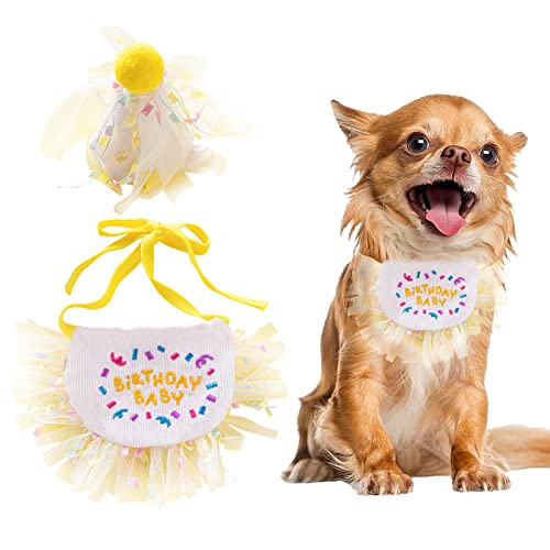 Hunde-Geburtstagsmütze und Bandana, 1 Set Haustier-Geburtstagsparty-Zubehör, Haustier-Hundekappe und Schal Katze Geburtstagsparty, Dekoration, Hunde-Outfit, Haustier-Kostüme für Katzen und Hunde von OTKARXUS