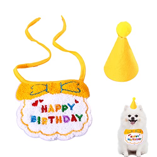 Hunde-Halstuch und Hut, niedliches Haustier-Geburtstagsparty-Hunde-Lätzchen für Sabber, Haustier, Happy Birthday, Bandana, Geschenk und Partyzubehör, Dekorationsset (gelb) von OTKARXUS
