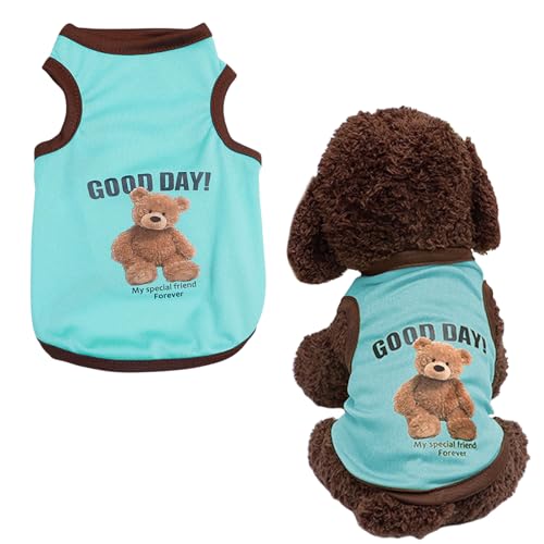 Hunde-Shirt, Welpenkleidung, niedliches Bären-T-Shirt, Sommer, atmungsaktiv, Welpen-Tanktop, ärmellose Weste für kleine Hunde, Katzen-Outfit (Blau, XL) von OTKARXUS