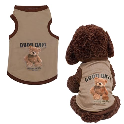 Hunde-Shirt, Welpenkleidung, niedliches Bären-T-Shirt, Sommer, atmungsaktiv, Welpen-Tanktop, ärmellose Weste für kleine Hunde, Katzen-Outfit (Braun, Größe L) von OTKARXUS