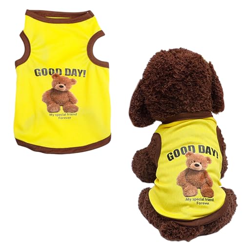 Hunde-Shirt, Welpenkleidung, niedliches Bären-T-Shirt, Sommer, atmungsaktiv, Welpen-Tanktop, ärmellose Weste für kleine Hunde, Katzen-Outfit (Gelb, XXL) von OTKARXUS
