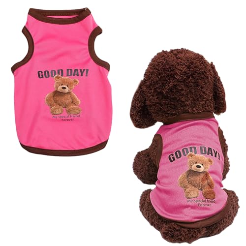 Hunde-Shirt, Welpenkleidung, niedliches Bären-T-Shirt, Sommer, atmungsaktiv, Welpen-Tanktop, ärmellose Weste für kleine Hunde, Katzen-Outfit (Rosa, XXL) von OTKARXUS