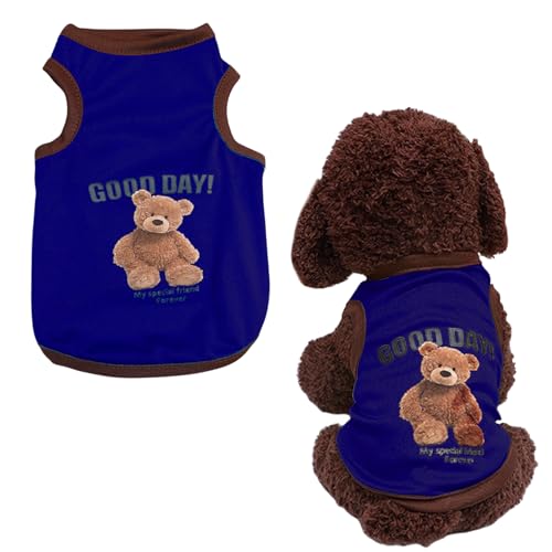 Hunde-Shirt, Welpenkleidung, niedliches Bären-T-Shirt, Sommer, atmungsaktiv, Welpen-Tanktop, ärmellose Weste für kleine Hunde und Katzen, 1 Stück, Dunkelblau, Größe M Hunde-Shirt, Welpenkleidung, niedliches Bären-T-Shirt, Sommer, atmungsaktiv, Welpen-Tanktop, ärmellose Weste für kleine Hunde und Katzen, 1 Stück, Dunkelblau, Größe M von OTKARXUS