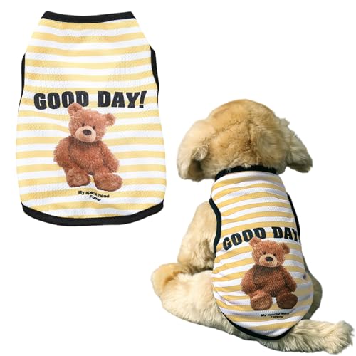 Hunde-Shirt, Welpenkleidung, niedliches Bären-T-Shirt, Sommer, atmungsaktiv, Welpen-Tanktop, ärmellose Weste für kleine Hunde und Katzen, Outfit (gelber Streifen, XXL) von OTKARXUS