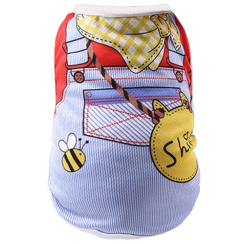 Hunde-Shirt, Welpenkleidung, niedliches T-Shirt mit falschem Riemenmuster, Sommer, atmungsaktiv, Welpen-Tanktop, ärmellose Weste für kleine Hunde, Katzen-Outfit (Blau, M) von OTKARXUS
