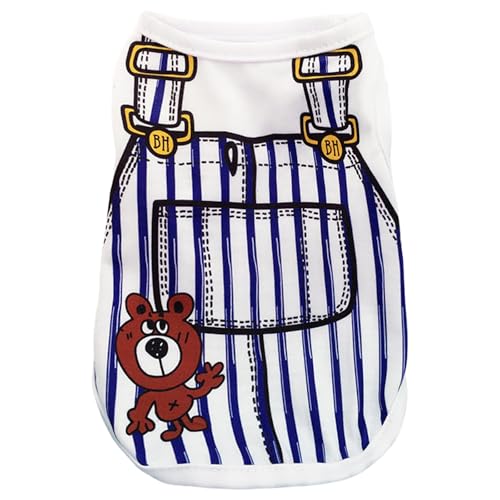 Hunde-Shirt, Welpenkleidung, niedliches T-Shirt mit falschem Riemenmuster, Sommer, atmungsaktiv, Welpen-Tanktop, ärmellose Weste für kleine Hunde, Katzen-Outfit (Dunkelblau, L) von OTKARXUS