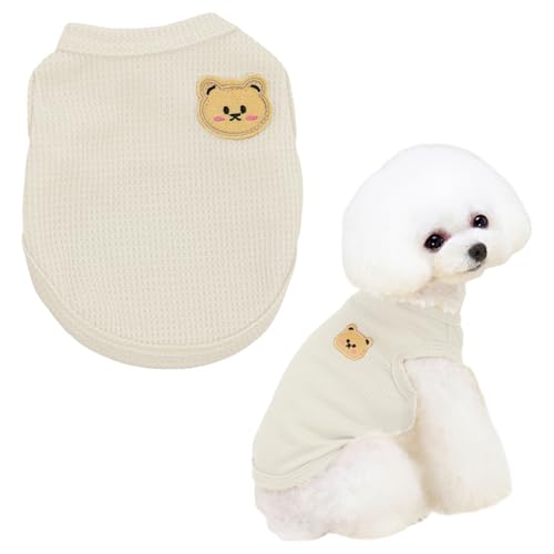 Hunde-Shirt, niedlicher Bär, Sommer-Hundekleidung, Welpen-T-Shirt, ärmellose Weste für kleine Hunde, Jungen, Mädchen, Katzen-Outfit (Beige, S) von OTKARXUS