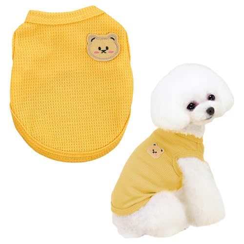 Hunde-Shirt, niedlicher Bär, Sommer-Hundekleidung, Welpen-T-Shirt, ärmellose Weste für kleine Hunde, Jungen, Mädchen, Katzen-Outfit (Gelb, S) von OTKARXUS