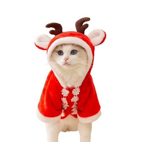 Hunde-Weihnachtsoutfit,1 Stück niedlicher Elch Rentier Hirsch Haustier Kleidung Katze Weihnachtskostüm Haustier Weihnachten Hoodie Mantel Umhang für Katzen Kleine Mittlere Hunde (Medium) von OTKARXUS