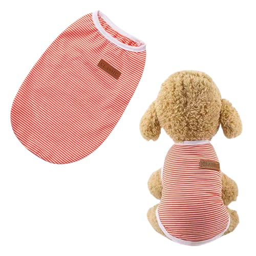 Hundebekleidung, gestreiftes Sommer-Welpen-T-Shirt, ärmellose Weste für kleine Hunde, Jungen, Mädchen, Katzen-Outfit (Orange, M) von OTKARXUS