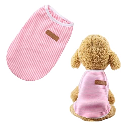 Hundebekleidung, gestreiftes Sommer-Welpen-T-Shirt, ärmellose Weste für kleine Hunde, Jungen, Mädchen, Katzen-Outfit (Rosa, Größe L) von OTKARXUS