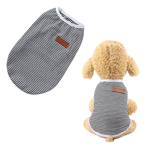 Hundebekleidung, gestreiftes Sommer-Welpen-T-Shirt, ärmellose Weste für kleine Hunde, Jungen, Mädchen, Katzen-Outfit (Schwarz, XS) von OTKARXUS