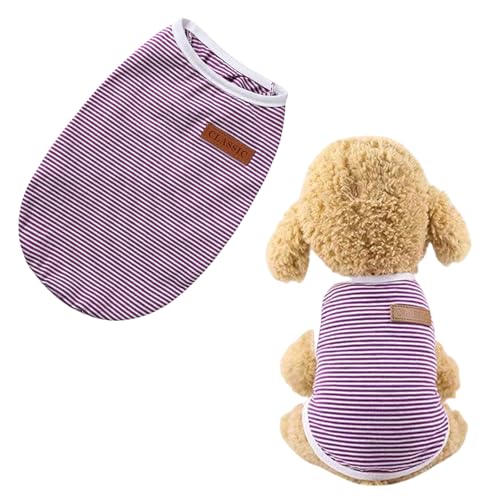 Hundekleidung, Weste, gestreiftes Sommer-T-Shirt, ärmellose Weste für kleine Hunde, Jungen, Mädchen, Katzen-Outfit (Lila, M) von OTKARXUS