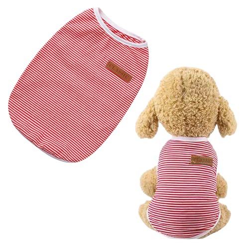 Hundekleidung, Weste, gestreiftes Sommer-T-Shirt, ärmellose Weste für kleine Hunde, Jungen, Mädchen, Katzen-Outfit (Rot, Größe S) von OTKARXUS